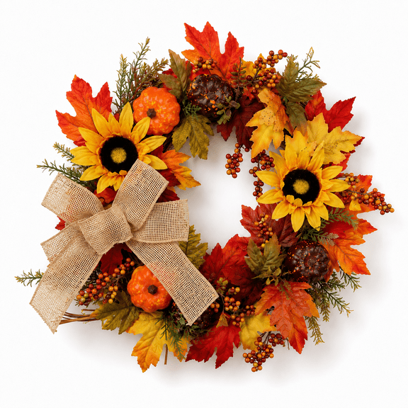 Fall Wreath,Pumpkin and Sunflowers Harvest Wreaths 18inch Autumn Welcome Sign Wreaths for Front Porch Thanksgiven Home Decor