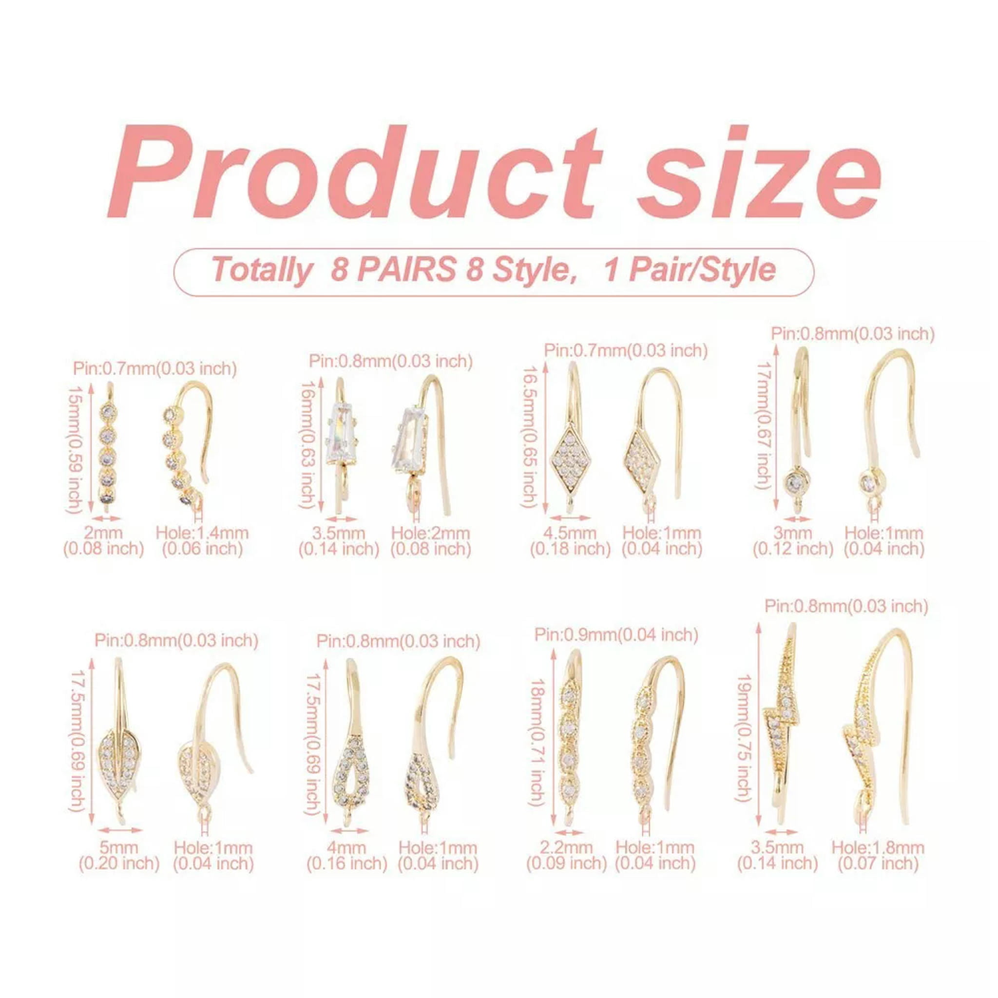 EOEMY 1 Box Rhombus Teardrop Brass Micro Pave Cubic Zirconia Earring Hooks 15~19mm