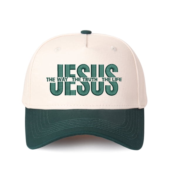 JESUS THE WAY THE TRUTH THE LIFE Letter Embroidered Color Block Trucker Hat Unisex Adjustable Cotton Breathable Fashion Cap for Travel Daily Wear
