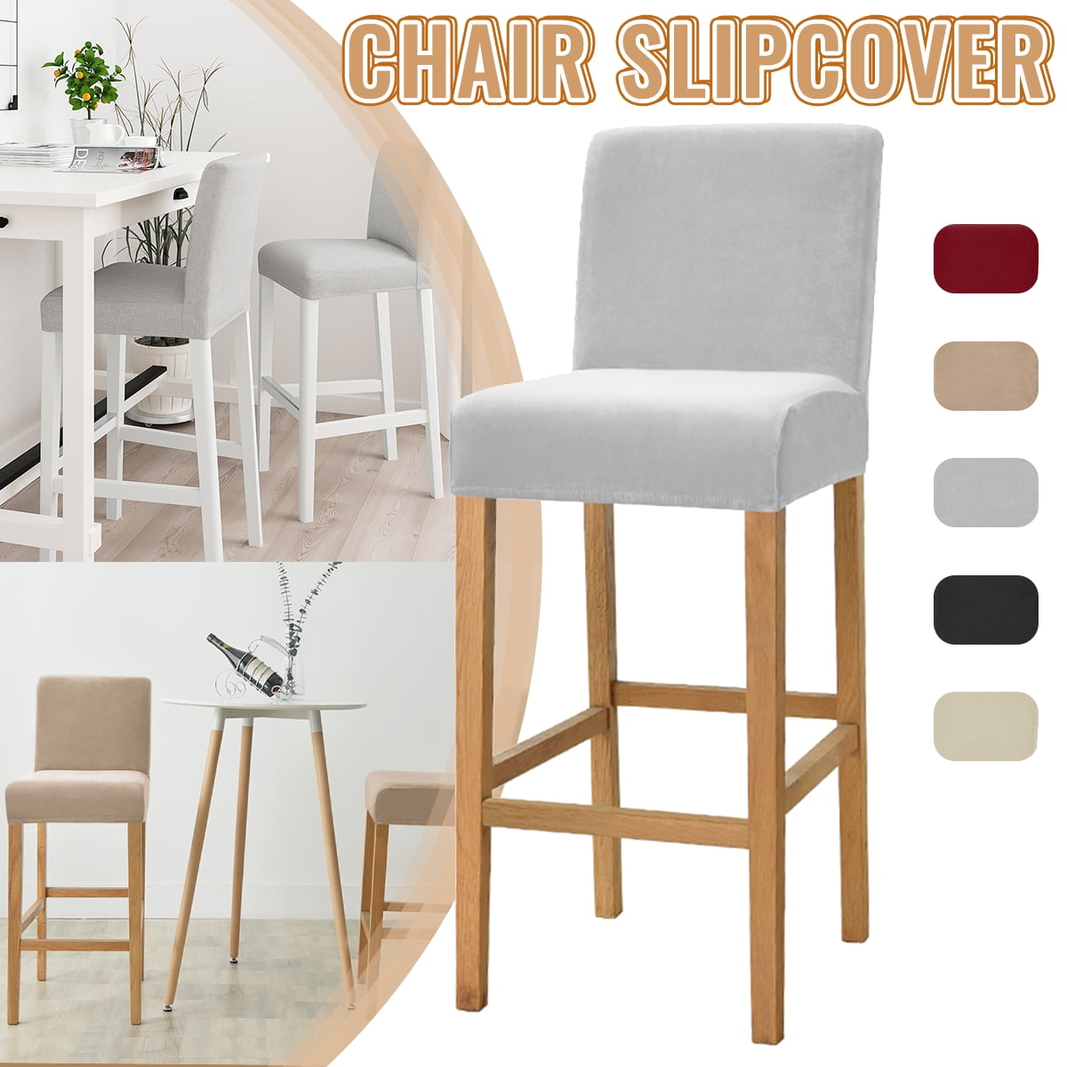 Stretchable velvet Short-back Chair Seat Cover Bar Stool Slipcover for Resturant 