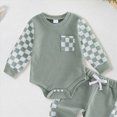 thumbnail image 6 of TOWED22 Newborn Baby Boy Girl Clothes Checkered Plaid Long Sleeve Waffle Knit Romper Pants Set 2 Piece Fall Winter Outfits,Green,6-12 M, 6 of 6