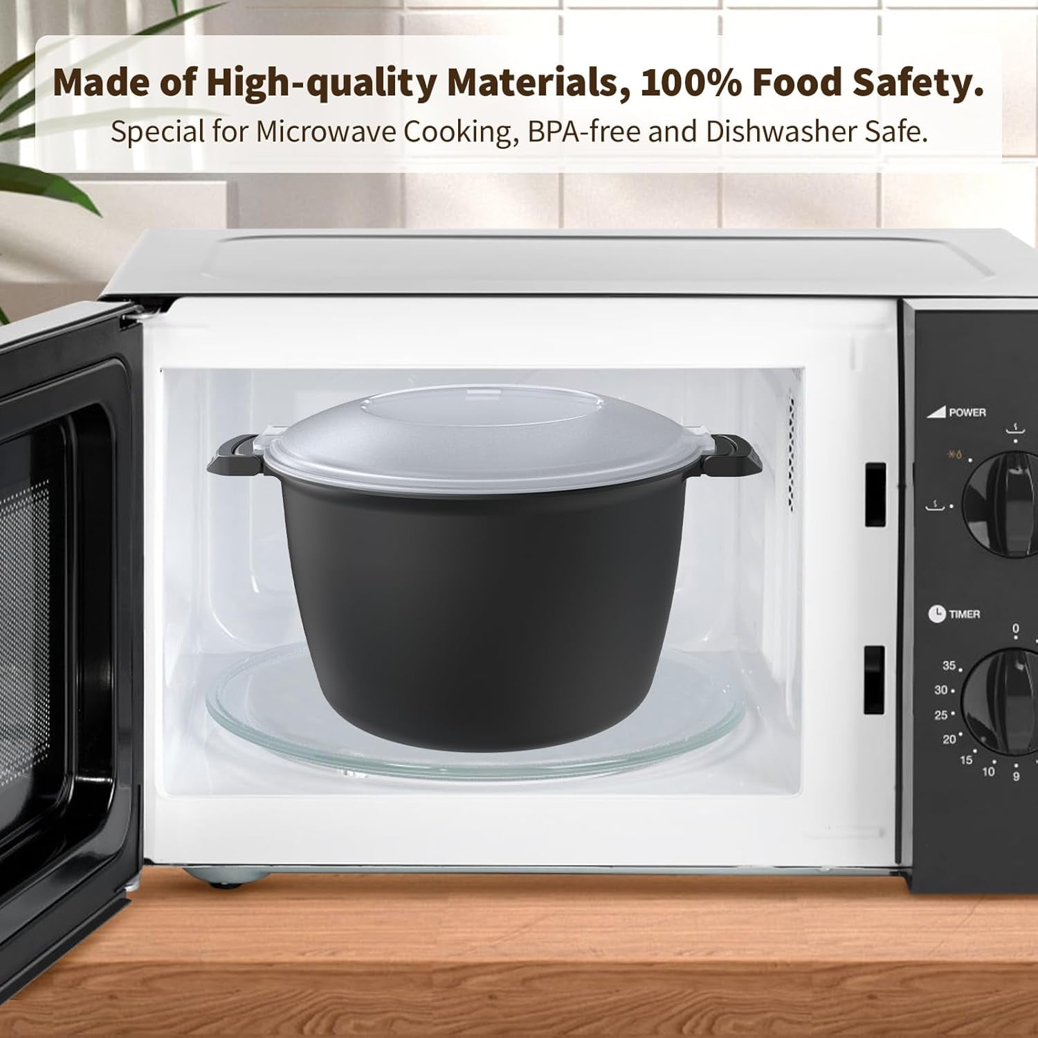 Professional Large  Cookware 3 Quart, Microwave Rice Cooker, Steamer for Vegetables, , Dishwasher Safe