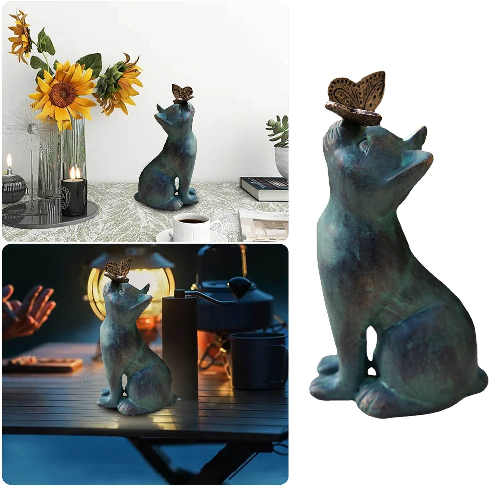 Cat Memorial Figurine with Butterfly - 8 Inch Pet Loss Gifts, Garden Statues for Indoor Outdoor Home Office Decor, Remembrance Sculpture for Cat Lovers