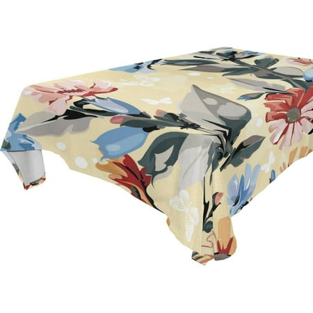 

POPCreation Wine Red And Blue Floral Tablecloth 60x84 inches