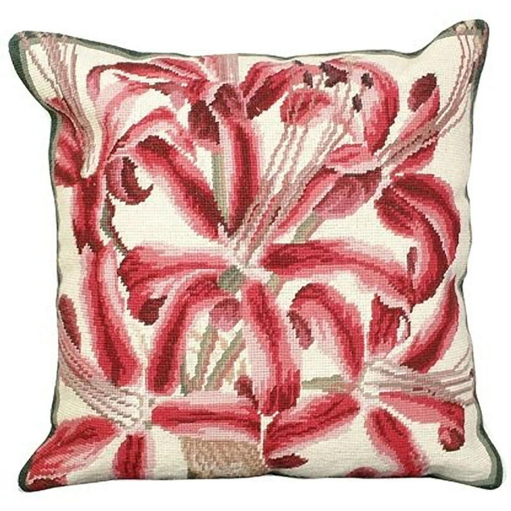 Throw Pillow Needlepoint Botanical 18x18 Polyester Insert New MH506