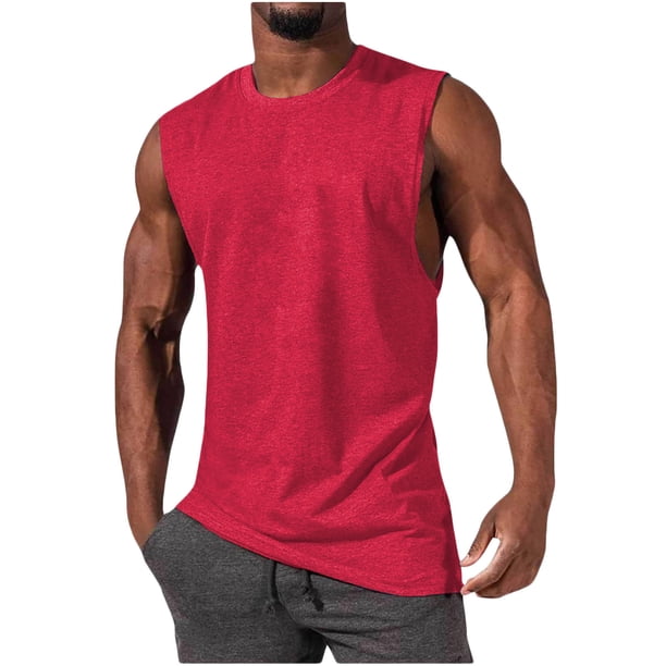 pstuiky Camiseta sin mangas para hombre, Blusa deportiva sin mangas con cuello redondo y estampado liso informal para hombre Tops elegantes para mujer m