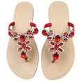 thumbnail image 1 of Sandalias Hinyyrin para mujer, planas, con diamantes de imitación, color rojo, talla 8, 1 of 5
