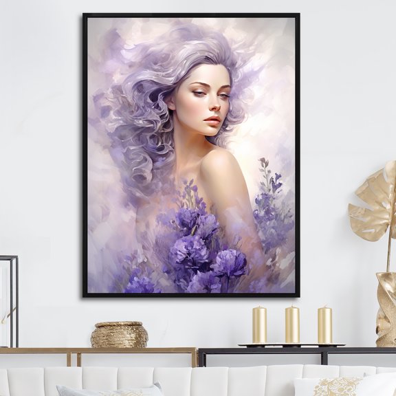 Designart "Portrait Of The Lavender-Fashioned Woman I" Fashion Woman Floater Framed Wall Art Living Room