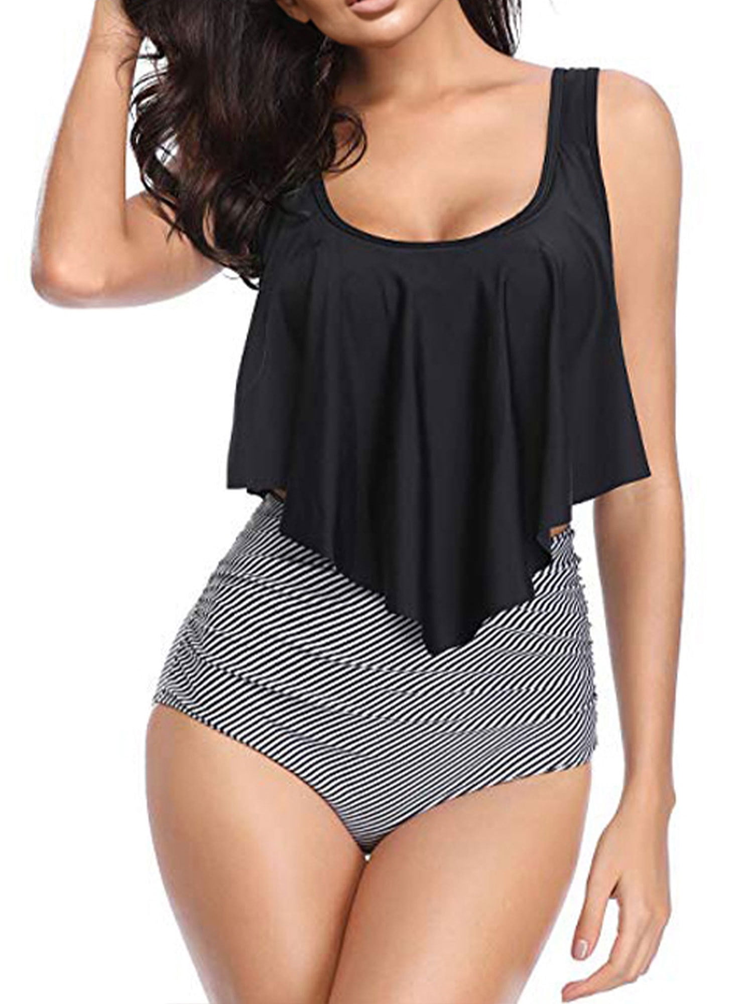 Women Padded Bikini Boyshorts Push-up Tankini Swimsuit Swimwear Plus Size Swimdress