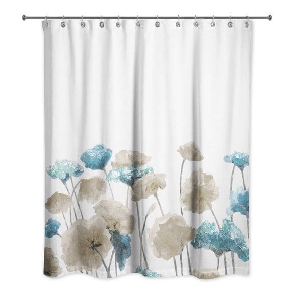 Creative Products Blue Beige Painted Flowers 71x74 Shower Curtain