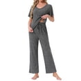thumbnail image 2 of INSPIRE CHIC Womens Pajama Set Ribbed Knit Short Sleeve Side Slit Top and Pants 2 Piece Lounge Outfits with Pockets L Dark Grey, 2 of 5