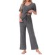 thumbnail image 2 of Conjunto de pijama para mujer INSPIRE CHIC, de dos piezas, con parte superior de manga corta de punto acanalado y pantalones con abertura lateral, con bolsillos, talla L, gris oscuro, 2 of 5