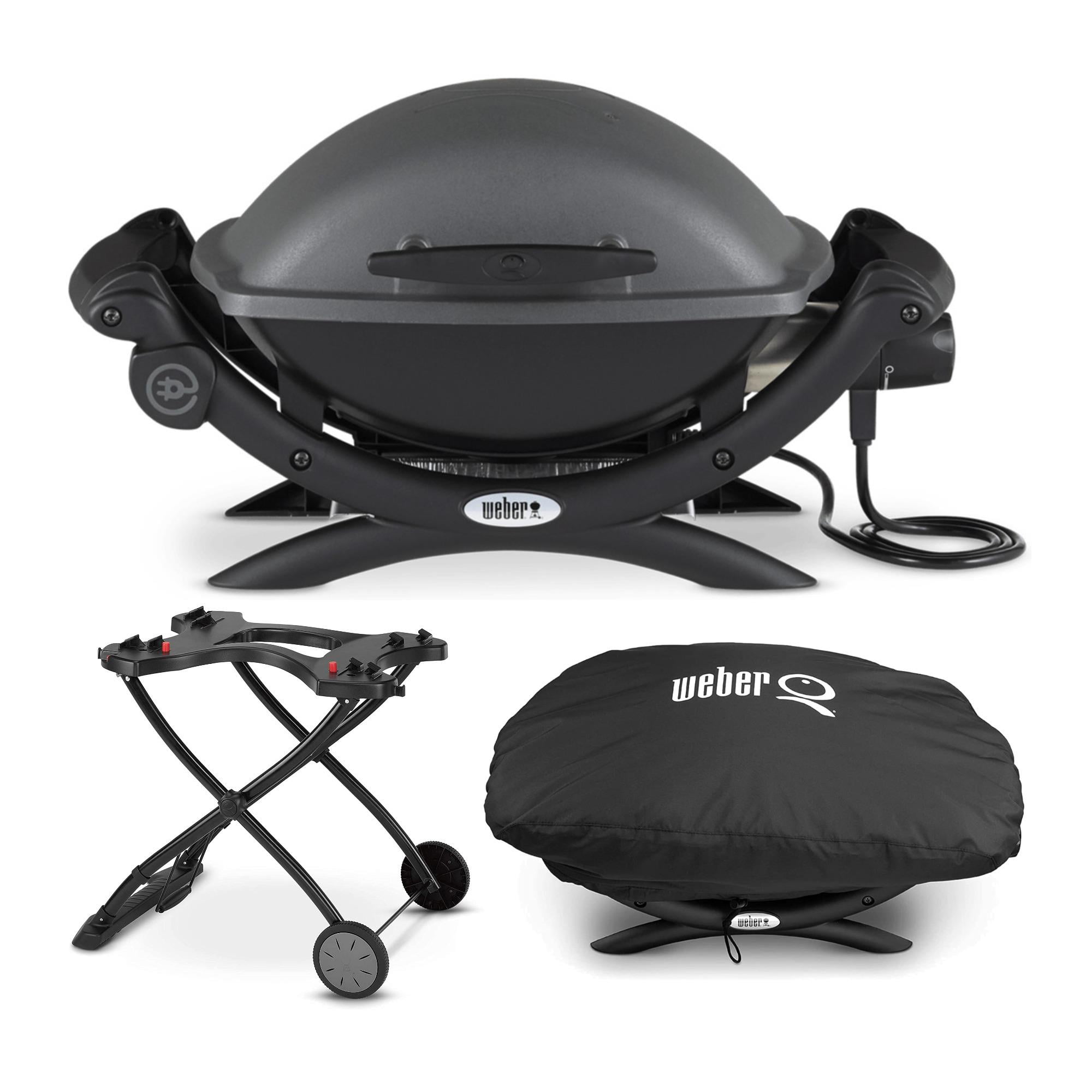 Weber Q 1400 (Black) with Portable Cart and Cover - Walmart.com
