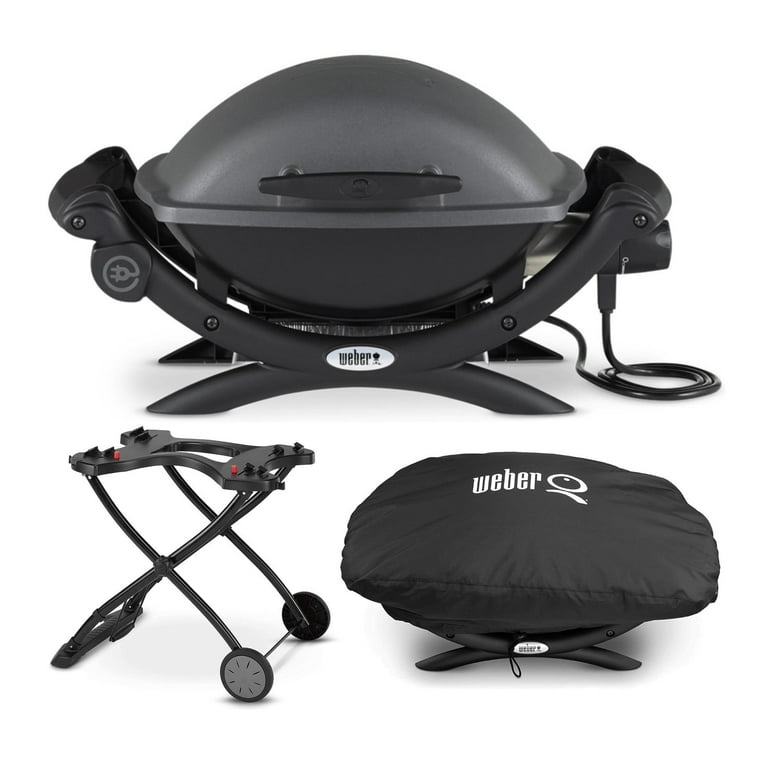 Weber Q 1400 Electric Grill with Portable Cart and Grill Cover -