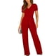 thumbnail image 3 of Mameluco, Mujeres Monos Cuello En V Cintura Alta Pierna Ancha Con Cinturón Para El Verano ANGGREK L rojo, 3 of 7