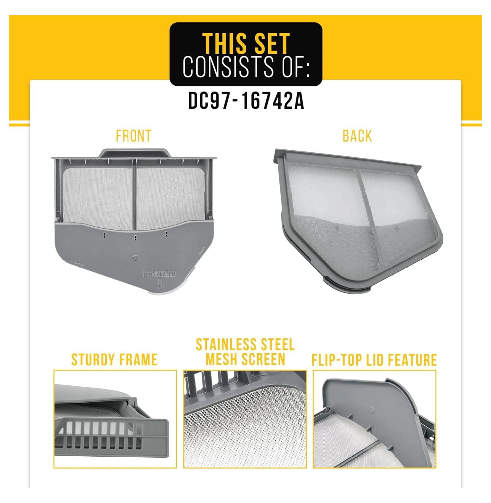 Dryer Lint Filter Screen for DVE41A3000W Dryer Lint Filter Replacement Part Trap with Flap