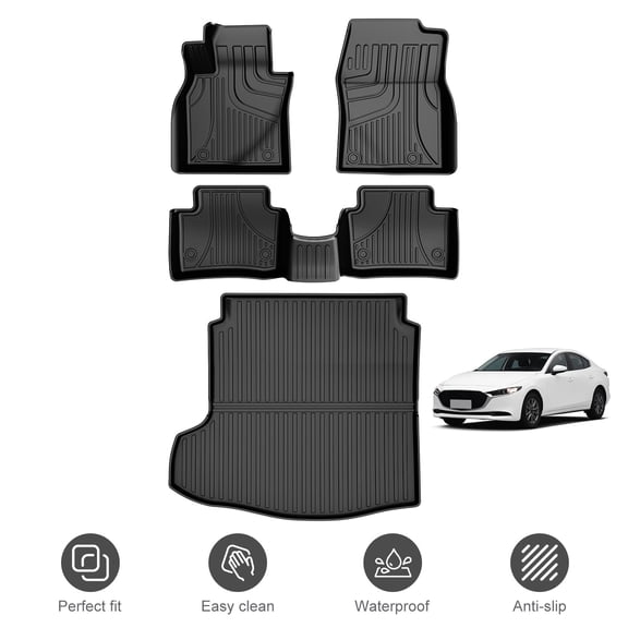 Custom Fit for 2019-2025 Mazda 3 All Weather TPE Floor Mats & Cargo Liner Full Set Car Accessories (Only Fits Sedan Models，Not for Hatchback)