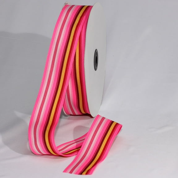 The Ribbon People Pink and Red Striped Woven Grosgrain Craft Ribbon 1.5" x 55 Yards