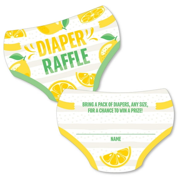 Big Dot of Happiness So Fresh - Lemon - Diaper Shaped Raffle Ticket Inserts - Citrus Lemonade Baby Shower Activities - Diaper Raffle Game - Set of 24