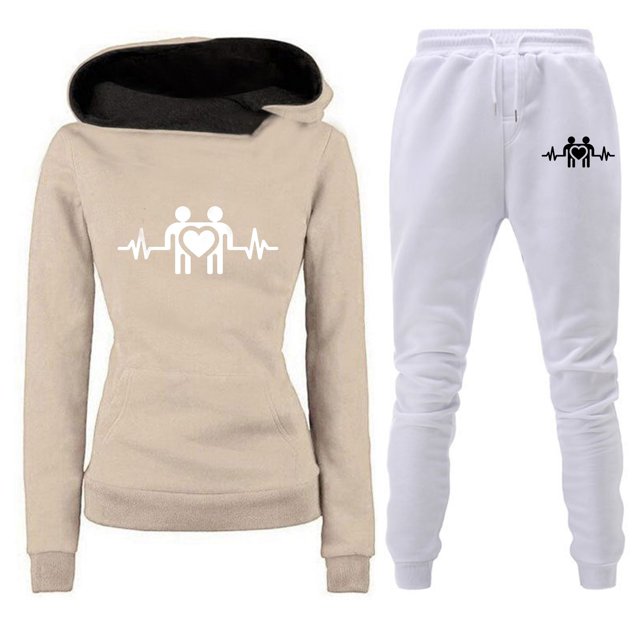 Gibobby Conjunto de sudadera y pantalones Conjunto de jogging de chándal deportivo con capucha y forro polar de otoño o invierno para mujer(Caqui,G)