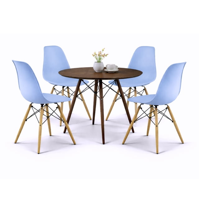 Comedor Oslo Redondo Nogal para 4 Personas Sillas Oslo Azul