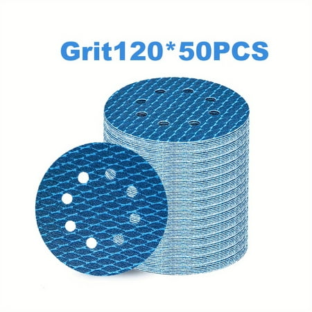 

50pcs 5 Blue Diamond Aluminum Oxide Sanding Discs 8-Hole Anti-Clog For Gravel Wood & Metal - Fit