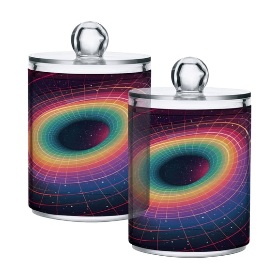 2 Pack Qtip Holder Dispenser Colorful Block Swirl Clear Plastic Storage Apothecary Jars for Cotton Swabs Balls Pads Floss
