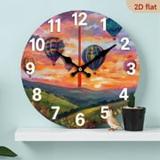 A 10-inch 2D flat "Hot Air Balloon" themed wooden silent wall clock. It is an excellent choice for Halloween/Easter/Christmas gifts and is suitable for modern home decoration art.