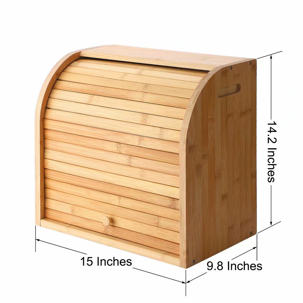 Bread Box, G.a HOMEFAVOR 2 Layer Bamboo Bread Boxes for Kitchen Food Storage, Large Bread Storage Box, with Roll-Top Cover and Cutting Board (Self-Assembly) - image 2 of 10