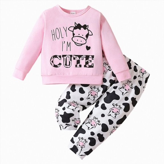NIEWTR Toddler Pajamas Set for Kids Long Sleeve Top Elastic Waist Long Pants Soft Comfy for 18-24M 2T-6T Casual Gift 2-Piece Set(A-Pink,5-6 Years)