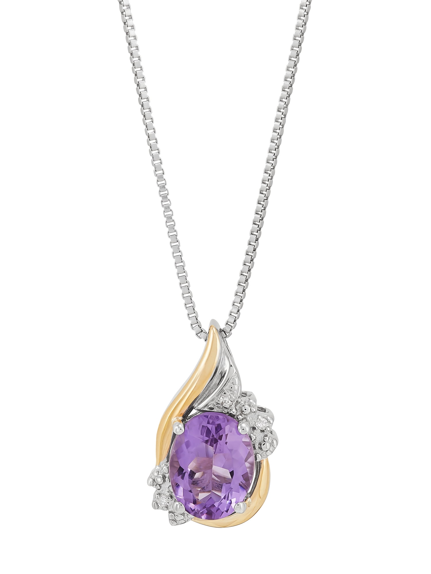 Brilliance Fine Jewelry Amethyst and Diamond Accent Birthstone Pendant Necklace in Sterling Silver with 10kt Yellow Gold, 18"