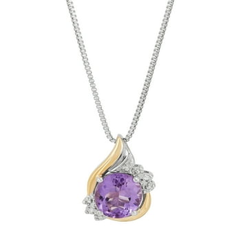 Brilliance Fine Jewelry Amethyst and Diamond Accent Birthstone Pendant Necklace in Sterling Silver with 10kt Yellow Gold, 18"