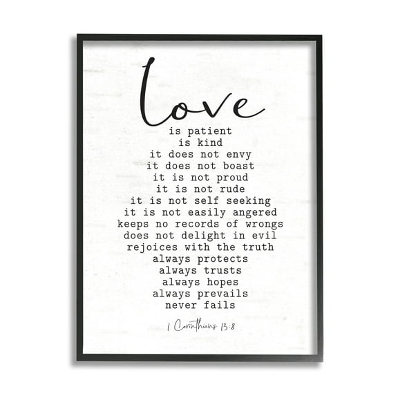 Stupell Industries Love Is... Spiritual Scripture Inspirational Religious Sentiment Graphic Art Black Framed Art Print Wall Art, Design by Lettered and Lined