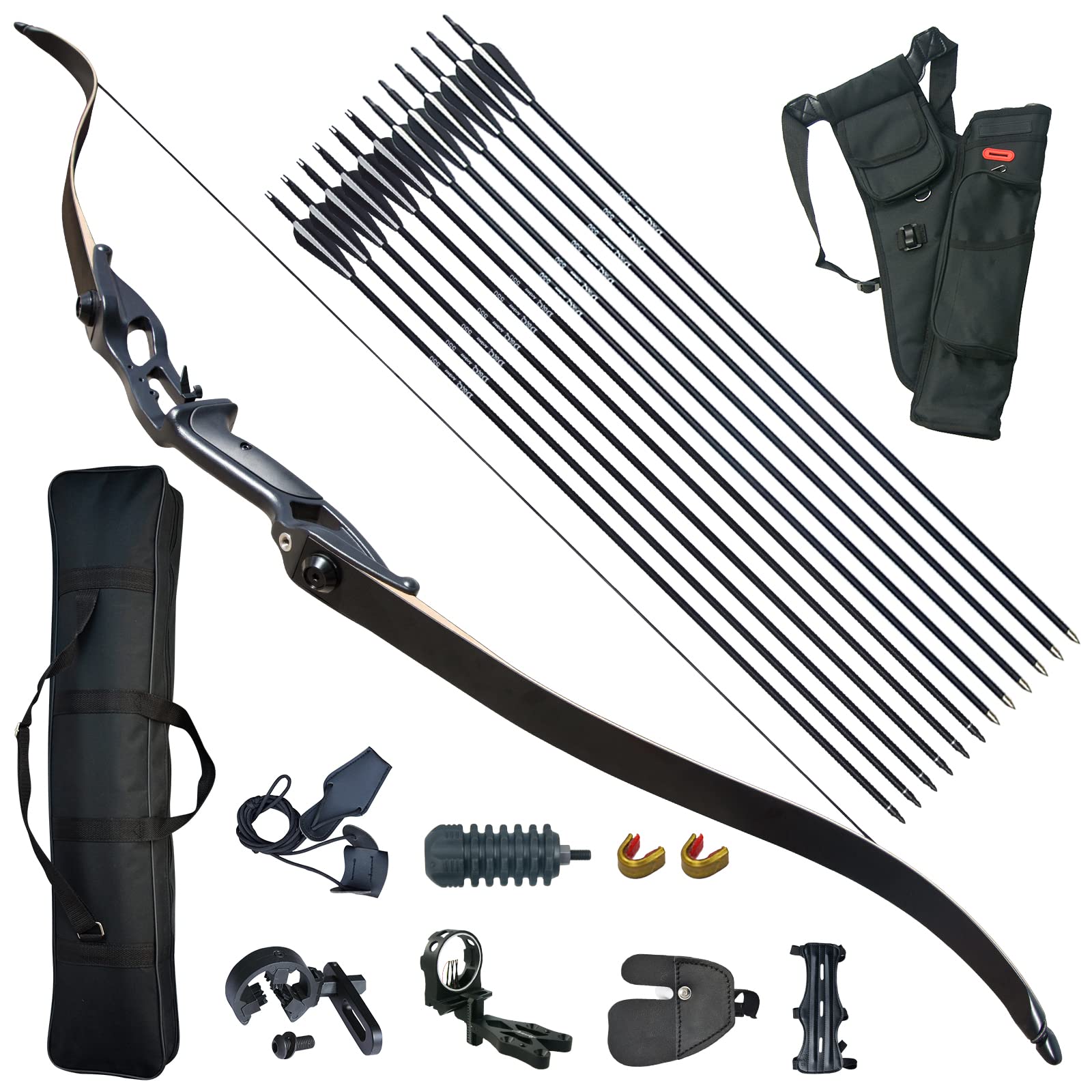 Hunting Recurve Bow and Arrow Set for Adults Kit Black Hunter Longbow