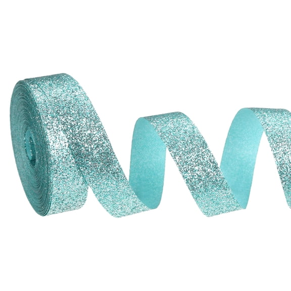 Metallic Glitter Ribbon Roll, 5/8 Inch x 10 Yards Sparkly Ribbon Single Sided Cut Edge Gift Wrapping Fabric Rolls for DIY Crafts Wedding Bouquet Party Christmas Decor, Light Blue