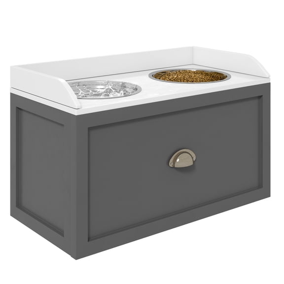 Large Elevated Dog Bowls with Storage, Raised Dog Bowl Stand, Gray
