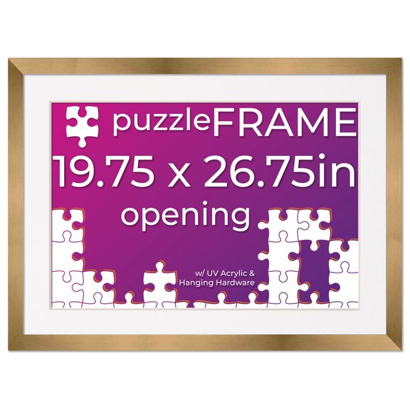 19.75x26.75 Frame for Jigsaw Puzzles - Wooden Bronze Puzzle Frame with Mat (White) For Puzzles Measuring 19.75x26.75 Inches
