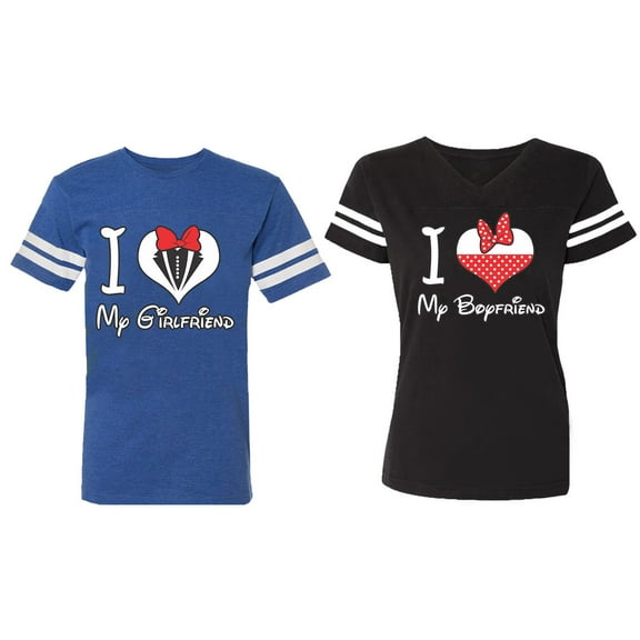 I Love My BF GF Matching Couple Cotton Jerseys (Men Royal / Women Black) (Men S / Women S)