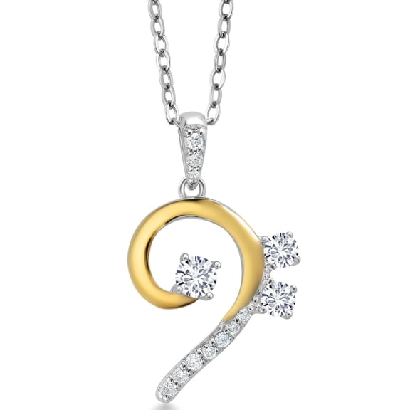 Gem Stone King White Lab Grown Diamond Bass Clef Music Note Pendant Necklace for Women By Keren Hanan | 925 Sterling Silver and 10K Yellow Gold | 0.31 Cttw | With 18 inch Chain