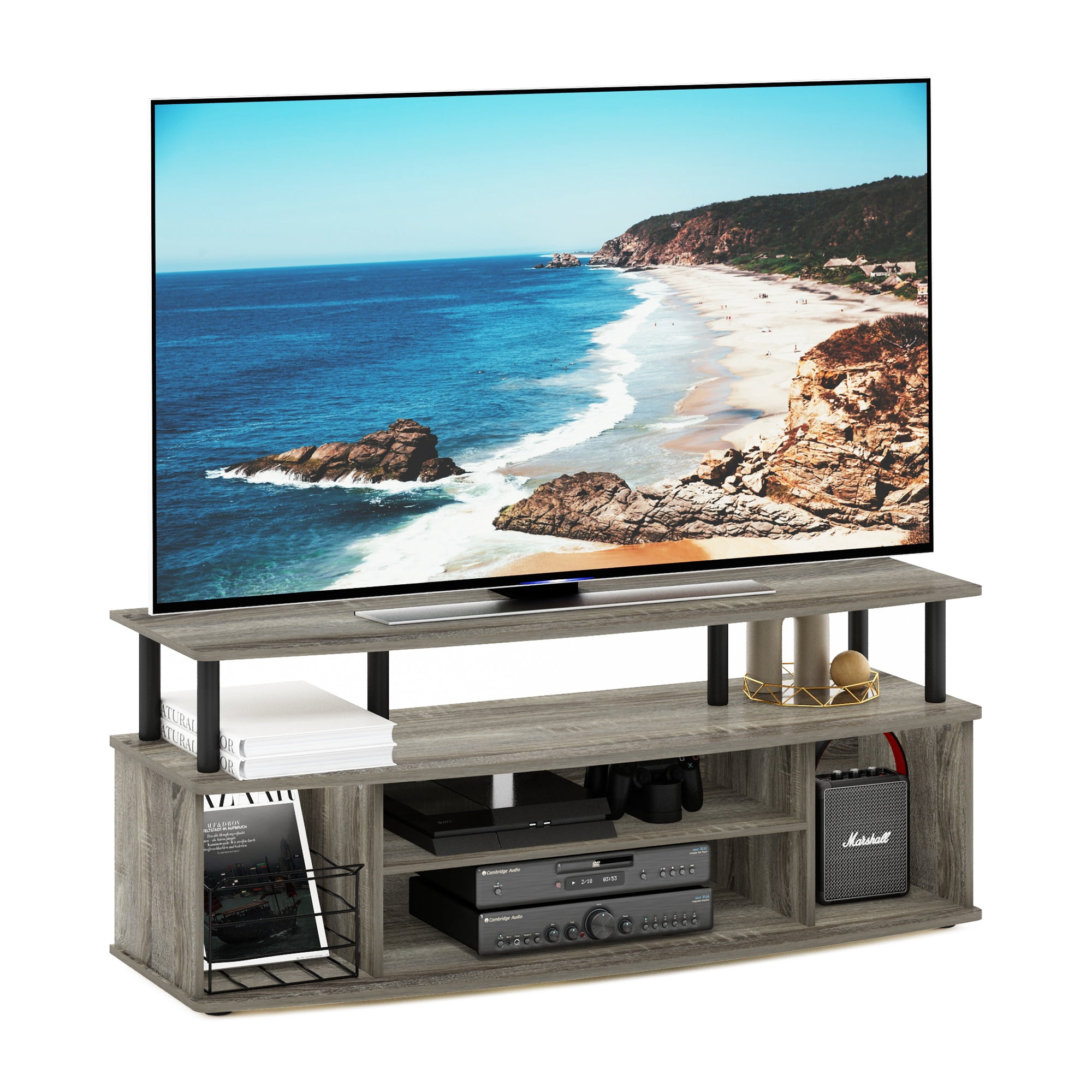 Furinno JAYA Large Entertainment Center Hold up to 55-IN TV, French Oak/Black