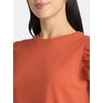 thumbnail image 4 of Time and Tru Women's Rib Ruffle Sleeve Top, Sizes XS-XXXL, 4 of 5