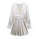 thumbnail image 3 of TRAFZA HH TRAF Colección de moda femenina Vestido plisado de manga larga con cinturón estilo camisa para mujer Vestido mini con textura satinada y escote en V para mujer, 3 of 4