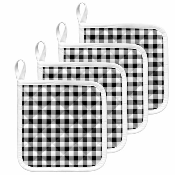 Black and White Plaid Pot Holders for Kitchen Heatproof Potholder, 4 Pack Farmhouse Checkered Buffalo Hot Pads Multipurpose Oven Pads Cloth Potholders Trivet for Cooking and Baking