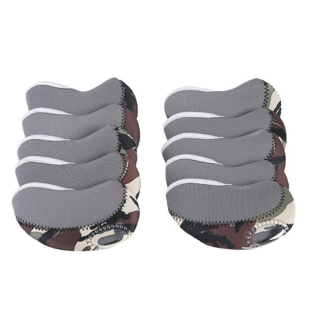 Juego de 10 fundas de cabeza de hierro para palos de golf de neopreno, regalo golfistas, camuflaje + gris + Grey Zulema Fundas para cabezas de palos de golf