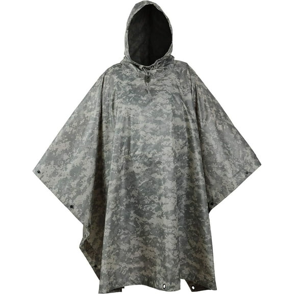 USGI Industries Multi-Use Ripstop Camouflage Rain Poncho - Emergency Tent, Shelter, Survival (ACU)
