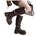 thumbnail image 5 of Women's Slouchy Knee High Boots Mid Calf Chunky Platform Boots Round Toe Riding Biker Boots with Adjustable Buckle Viking Gothic Faux Leather Shoes, 5 of 9
