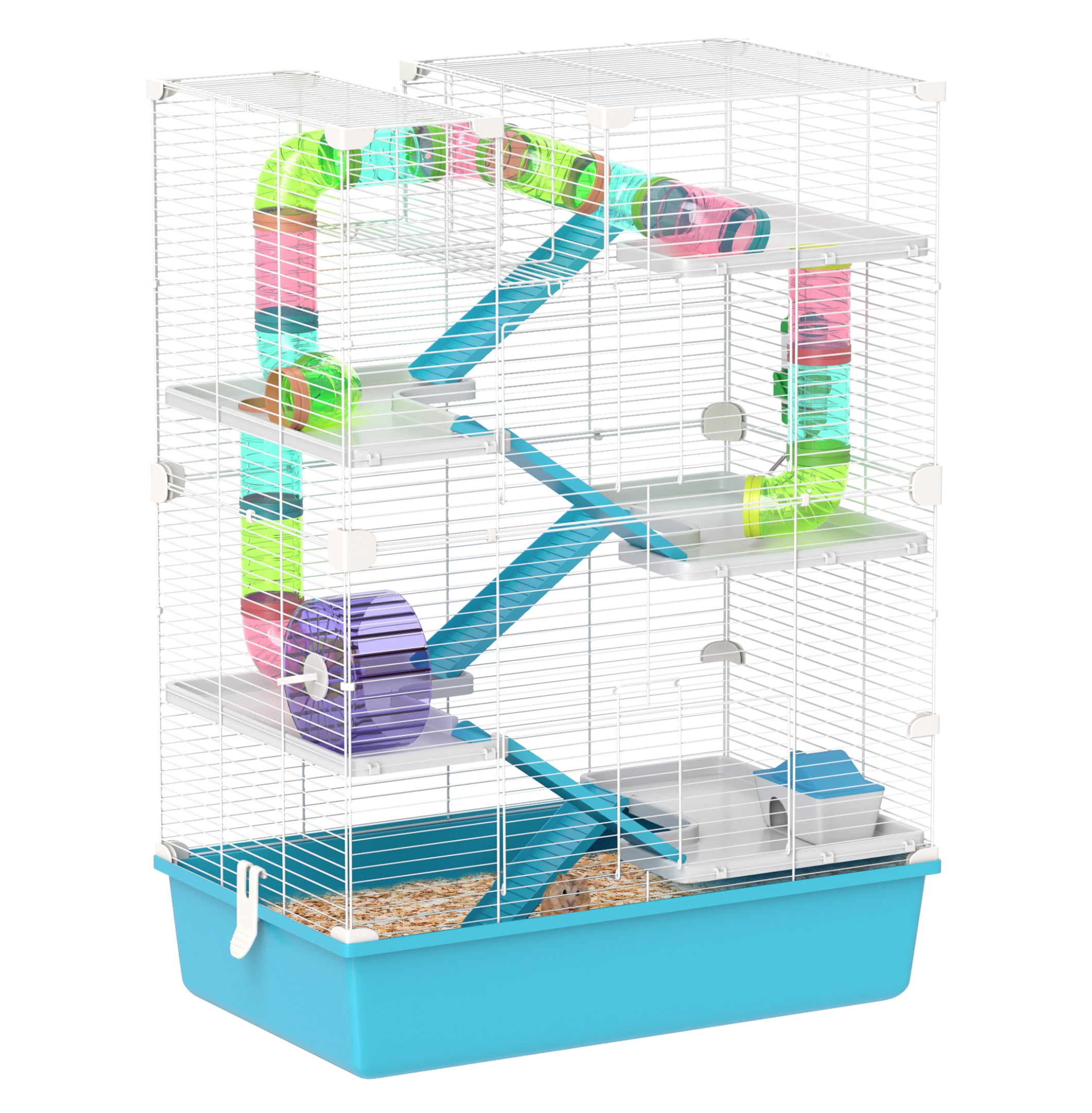 Hamster Cage 6 Tier with Tubes & Tunnels, Light Blue - Dwarf Hamster Gerbil Habitat