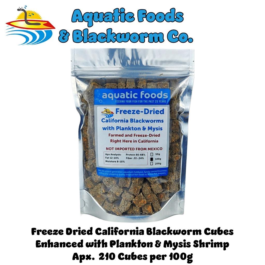 California Blackworms as Freeze Dried with Plankton & Mysis Shrimp for Discus, Cichlids, All Tropical Fish. Made in California USA! - 100 Grams
