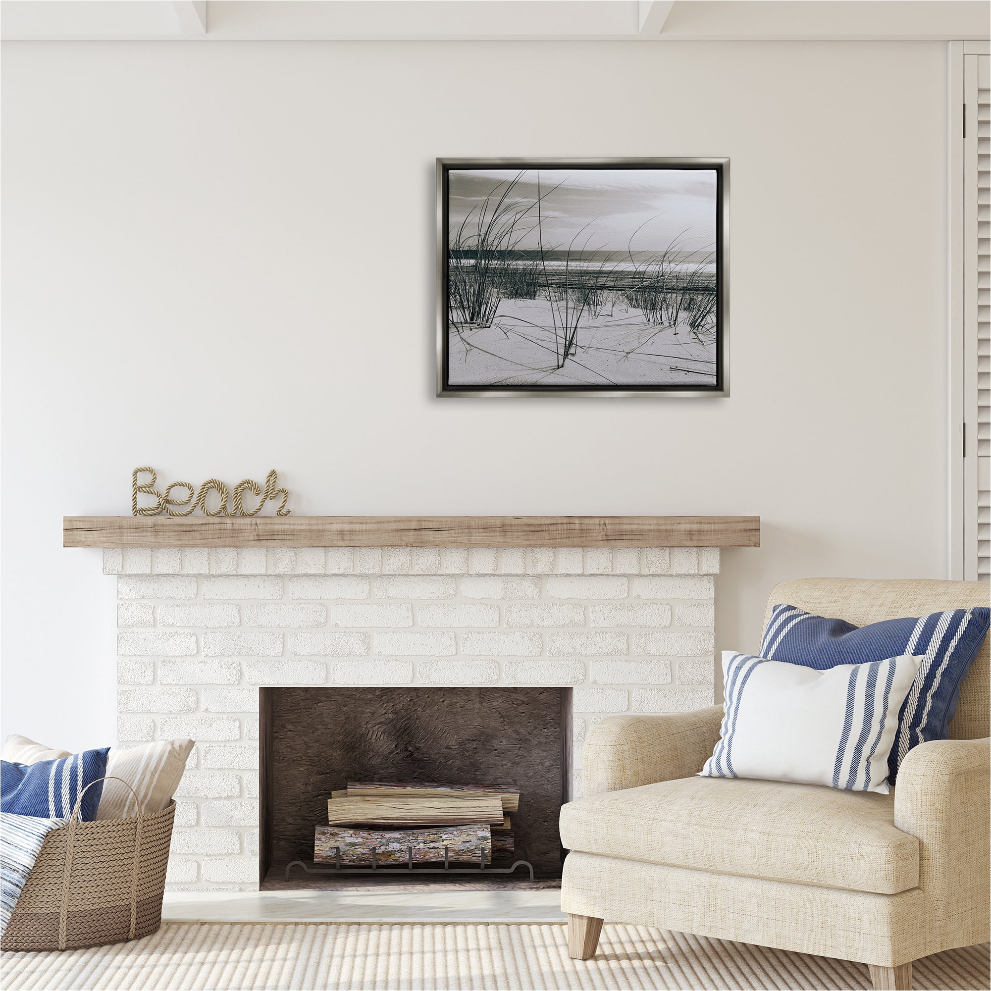 Stupell Industries Ocean Dunes Photography Landscape Photography Gray Floater Framed Canvas Art Print Wall Art, 31 x 25