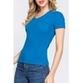 thumbnail image 2 of Women's Casual Short Sleeve Solid V-Neck W/Pocket Rib Top, 2 of 4